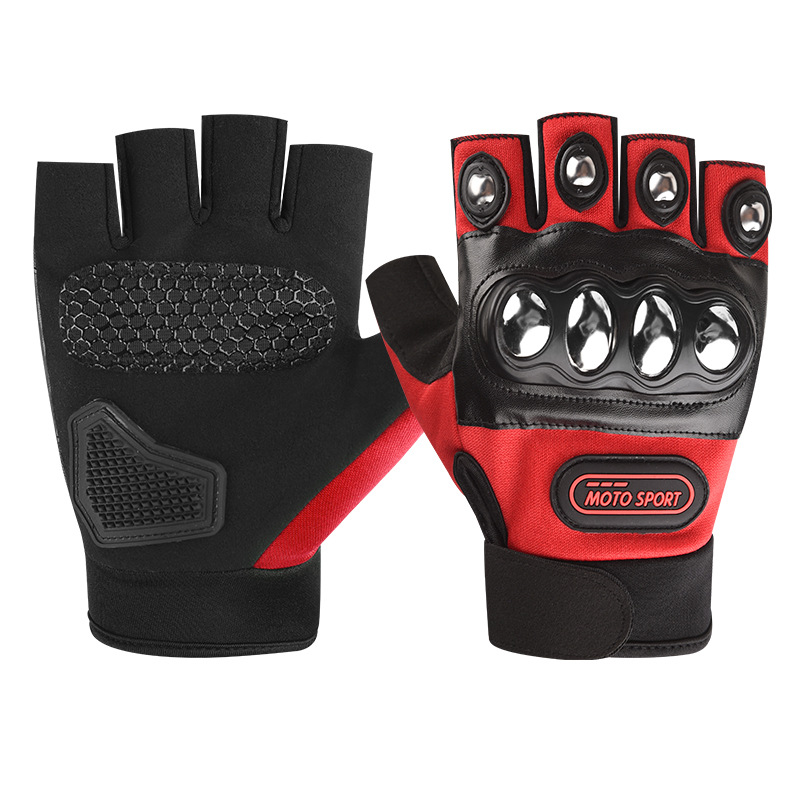 Motorcycle and motorcycle steel shell half finger riding anti slip gloves, men's mountain bike cycling exercise fitness gloves, anti cocoon