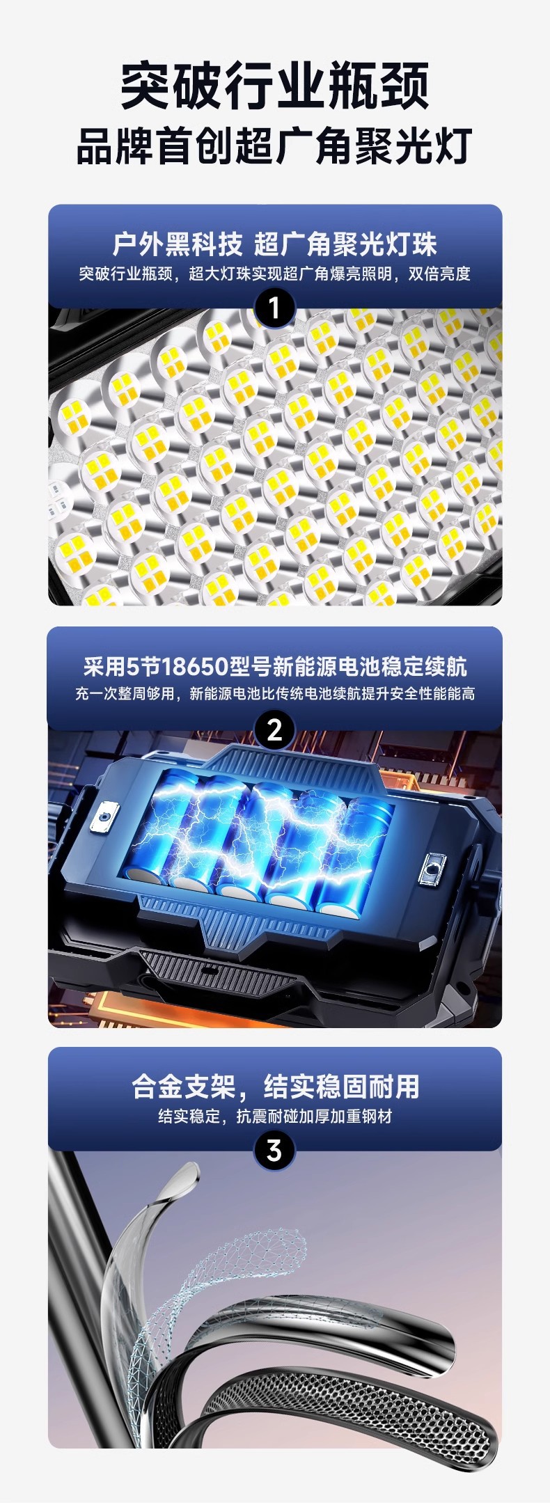 Rechargeable lighting, outdoor camping light, portable stand light, power outage emergency light, night market stall light, super bright stall light