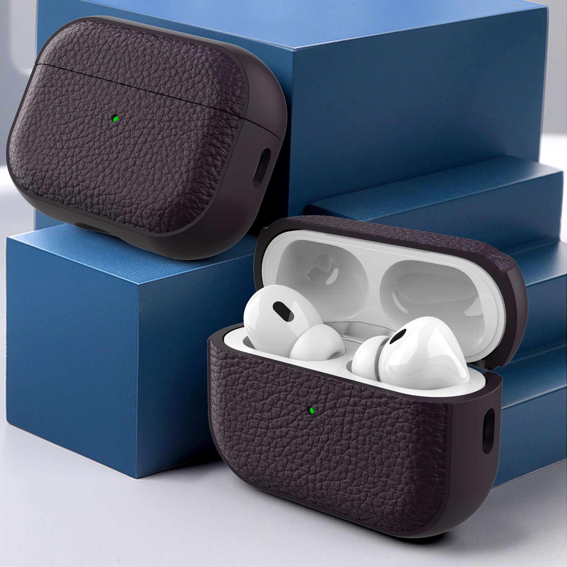 Simple lychee patterned leather suitable for AirPods 4th generation protective case, 2nd and 3rd generation Pro2 Apple Bluetooth earphone case
