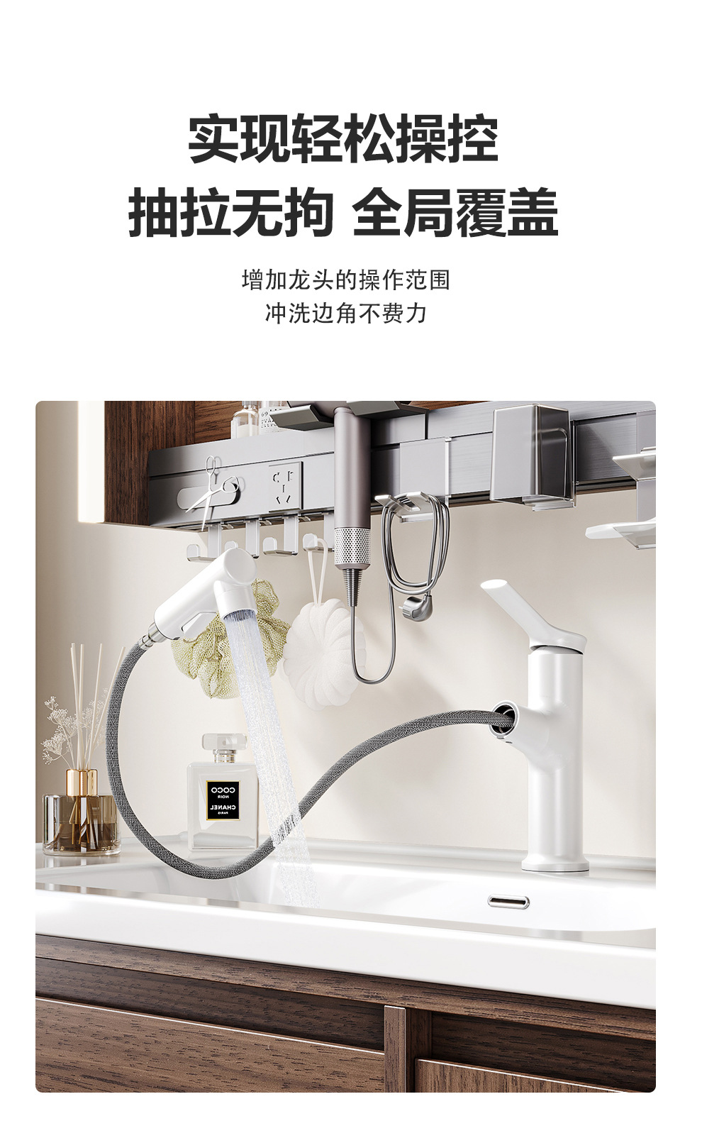 Middle ancient style solid wood bathroom cabinet, ceramic integrated basin, washbasin integrated countertop, walnut double drawer storage bathroom cabinet