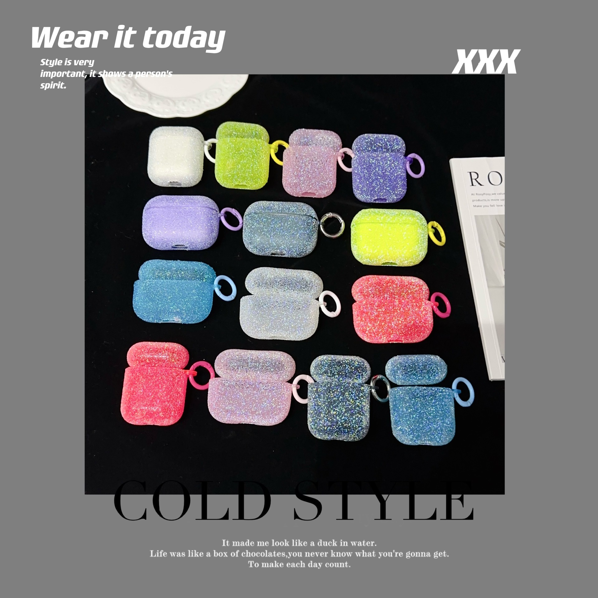 适用苹果4蓝牙粉钻耳机套Airpods3代爆珠耳机保护壳pro2带挂勾2代