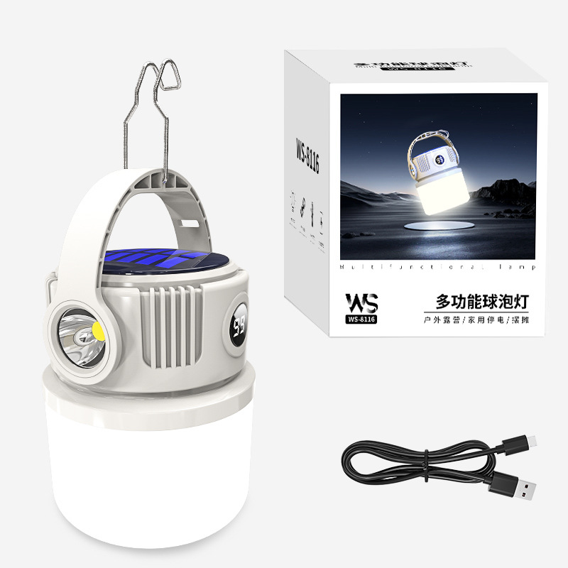 Popular solar powered outdoor camping lights for large customers, with long battery life and strong light. Portable charging lighting for camping stalls