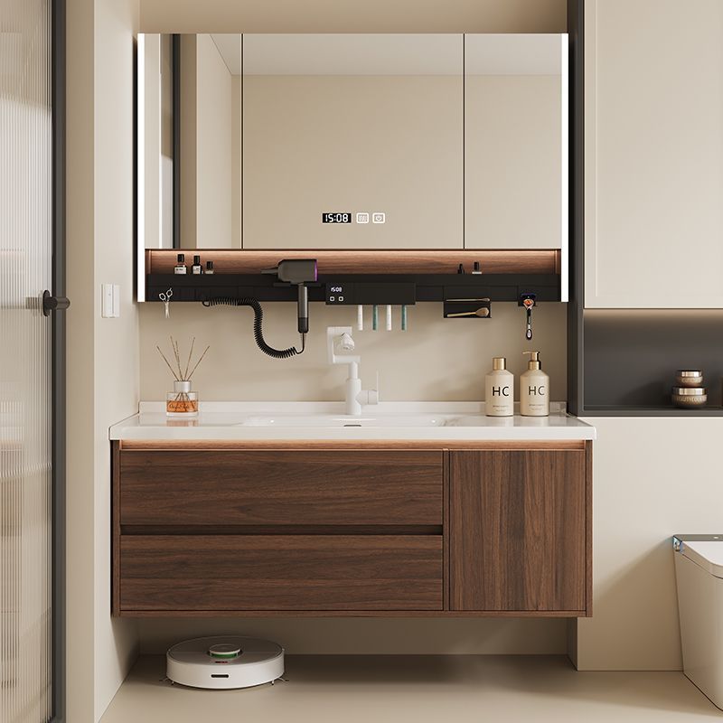 Walnut washbasin, bathroom cabinet, combination bathroom, hand washing and washing ceramic integrated washbasin, new Chinese style