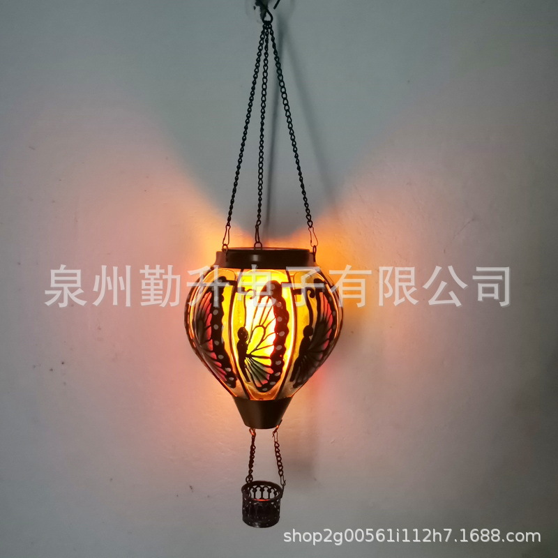新款太阳能热气球灯水滴灯户外铁艺玻璃吊灯跨境花园装饰灯庭院灯