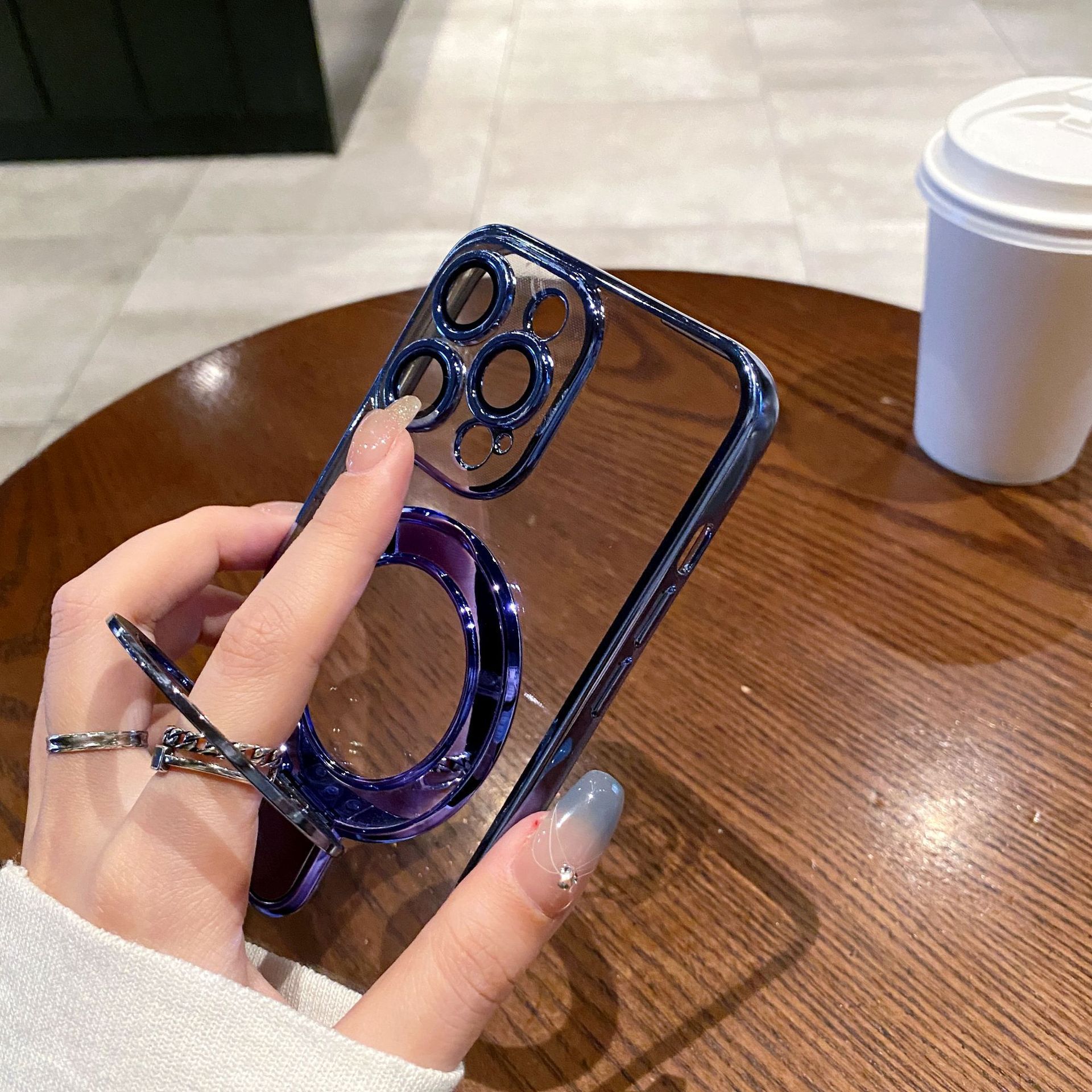 Suitable for iPhone 16 Promax phone case magnetic pivot bracket, Apple 17 transparent all inclusive anti drop 14 hard cover