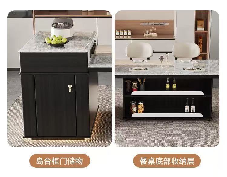 Light luxury ultra crystal island dining table with integrated retractable multifunctional household small unit modern kitchen bar table dining table