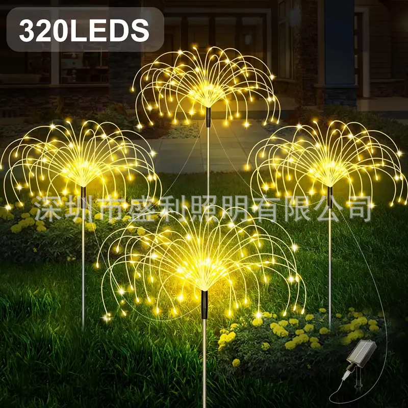 Solar powered one to four fireworks, ground mounted lights, courtyard gardens, small courtyards, decorative landscapes, atmosphere, waterproof outdoor lawn lights