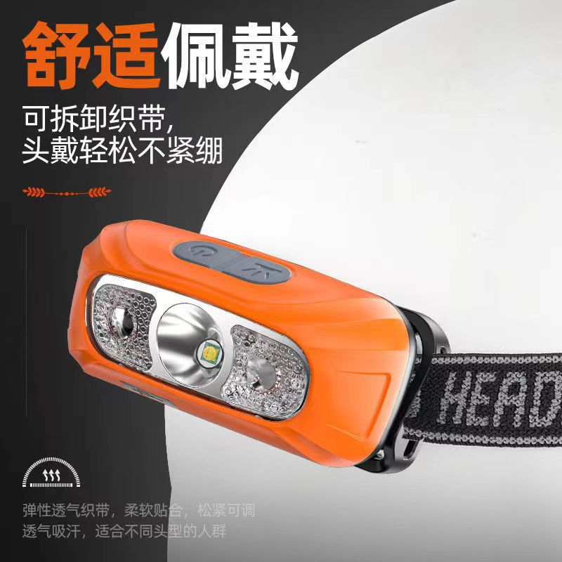 Waterproof head mounted outdoor fishing sensor LED headlight with strong light and dual lithium batteries, built-in battery for night running, 100w ultra bright