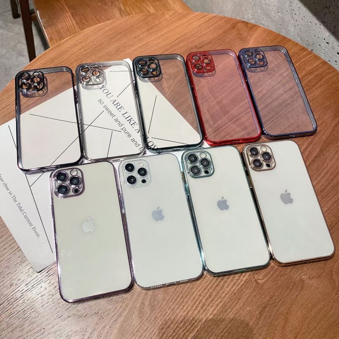 Suitable for iPhone 16 electroplating TPU transparent phone case Apple 15 with lens film 14pro anti drop 13 anti fingerprint