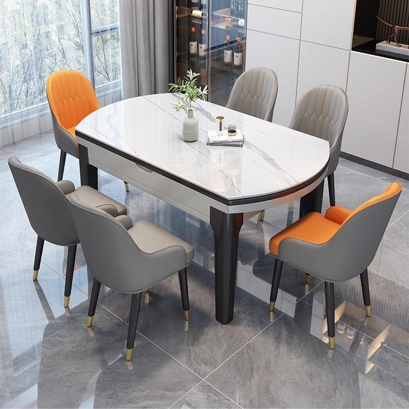 Solid wood rock board dining table and chair combination for small household use, foldable and extendable multifunctional with induction cooker, light luxury and simple design