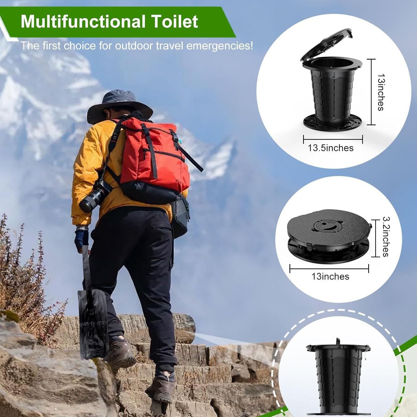 Portable 10th generation folding toilet, car mounted camping emergency toilet, garbage bin, adjustable stool, wholesale