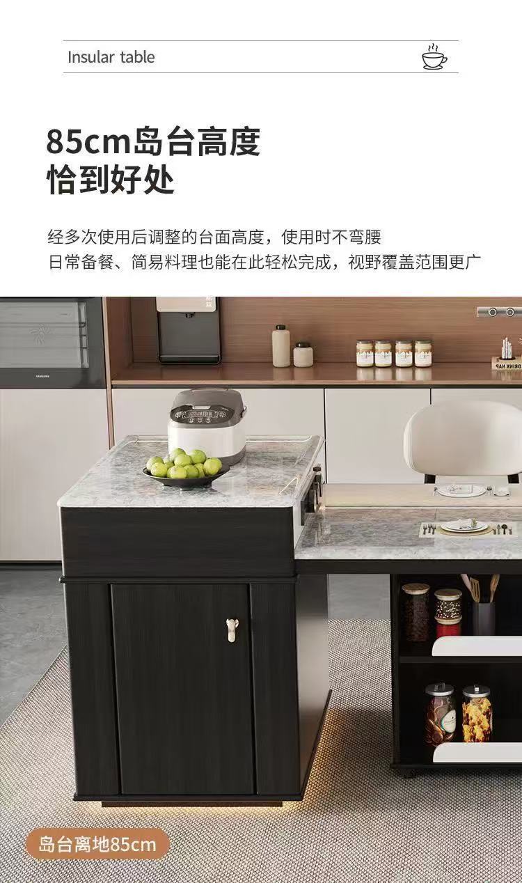 Light luxury ultra crystal island dining table with integrated retractable multifunctional household small unit modern kitchen bar table dining table