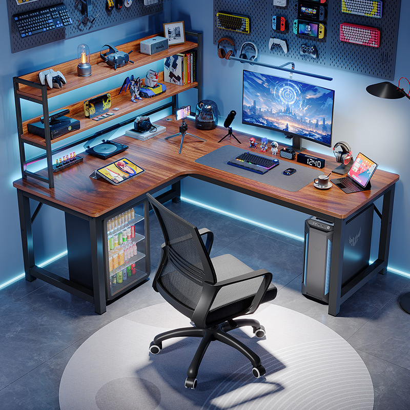 Угловой E -Sports Table Computer Desktop Домохозяйство двойная стола книжная полка интегрированная стола спальня спальня угловой стол