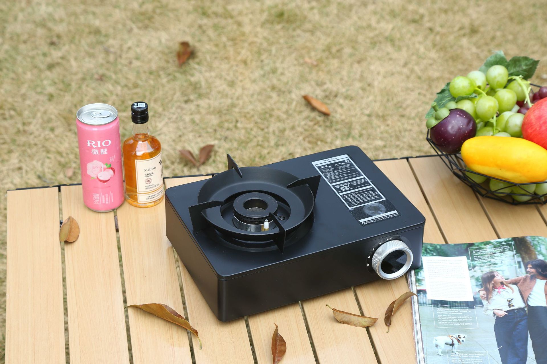 Outdoor camping, three head windproof stove, portable gas stove, dual-purpose card stove, picnic gas stove, card magnetic stove