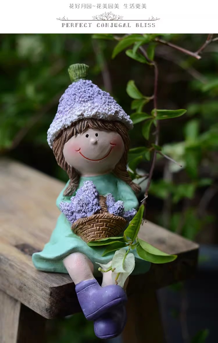 Balcony Cute Garden Doll Ornament Courtyard Home Cartoon Countryside Style Boy and Girl Resin Decorations Desktop