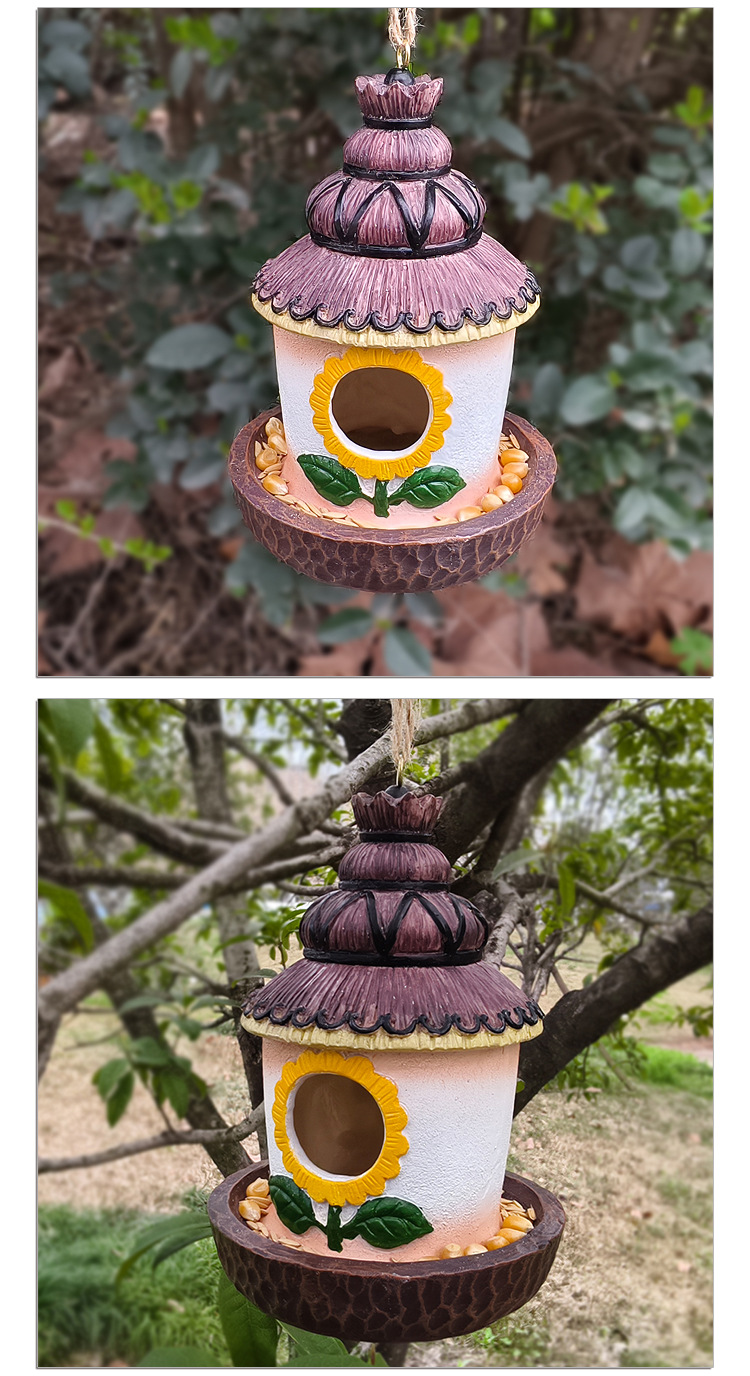 Cross border resin hummingbird house decoration garden courtyard haystack bird house resin handicrafts ornaments natural bird nest feeding