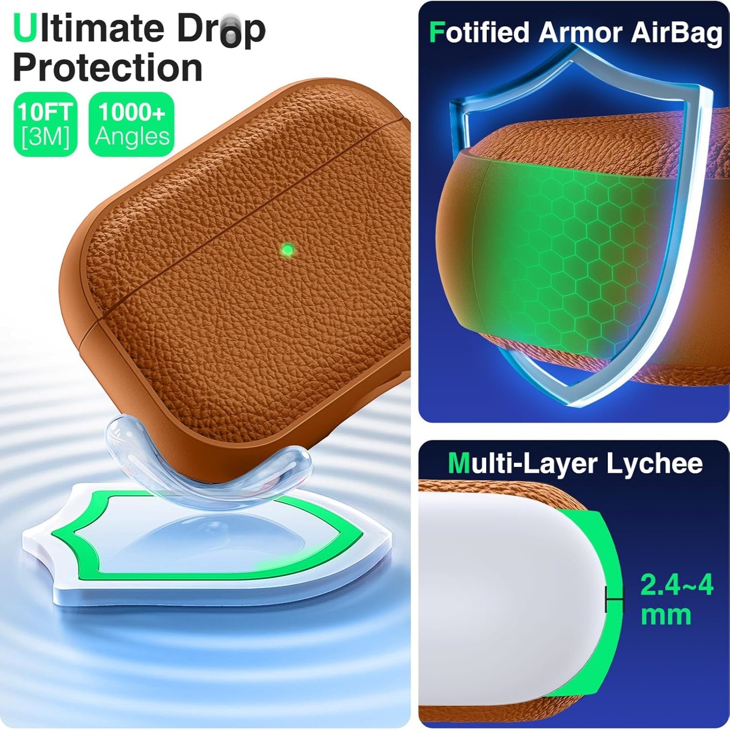Simple lychee patterned leather suitable for AirPods 4th generation protective case, 2nd and 3rd generation Pro2 Apple Bluetooth earphone case