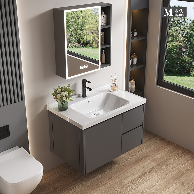 Honeycomb aluminum drawer bathroom cabinet ceramic integrated basin fully sealed mirror cabinet washbasin cabinet combination washbasin cabinet