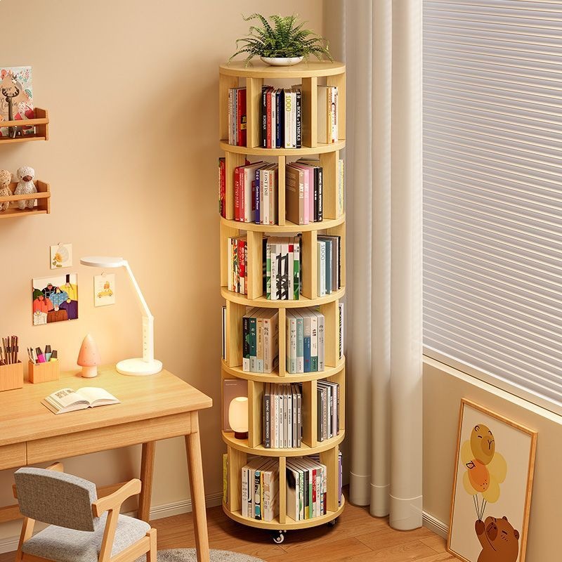360 degree rotating bookshelf, bookshelf, space saving, children's floor standing picture book rack, simple home use, student easy storage rack