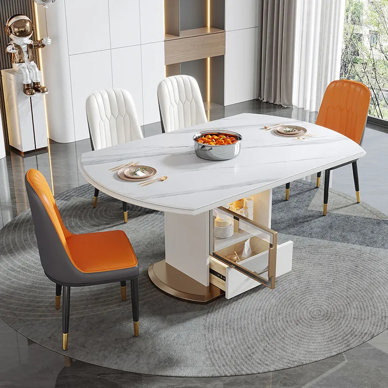 Light luxury rock board dining table, dining chair, household simple dining table, round table, extendable induction cooker, storage table, wholesale