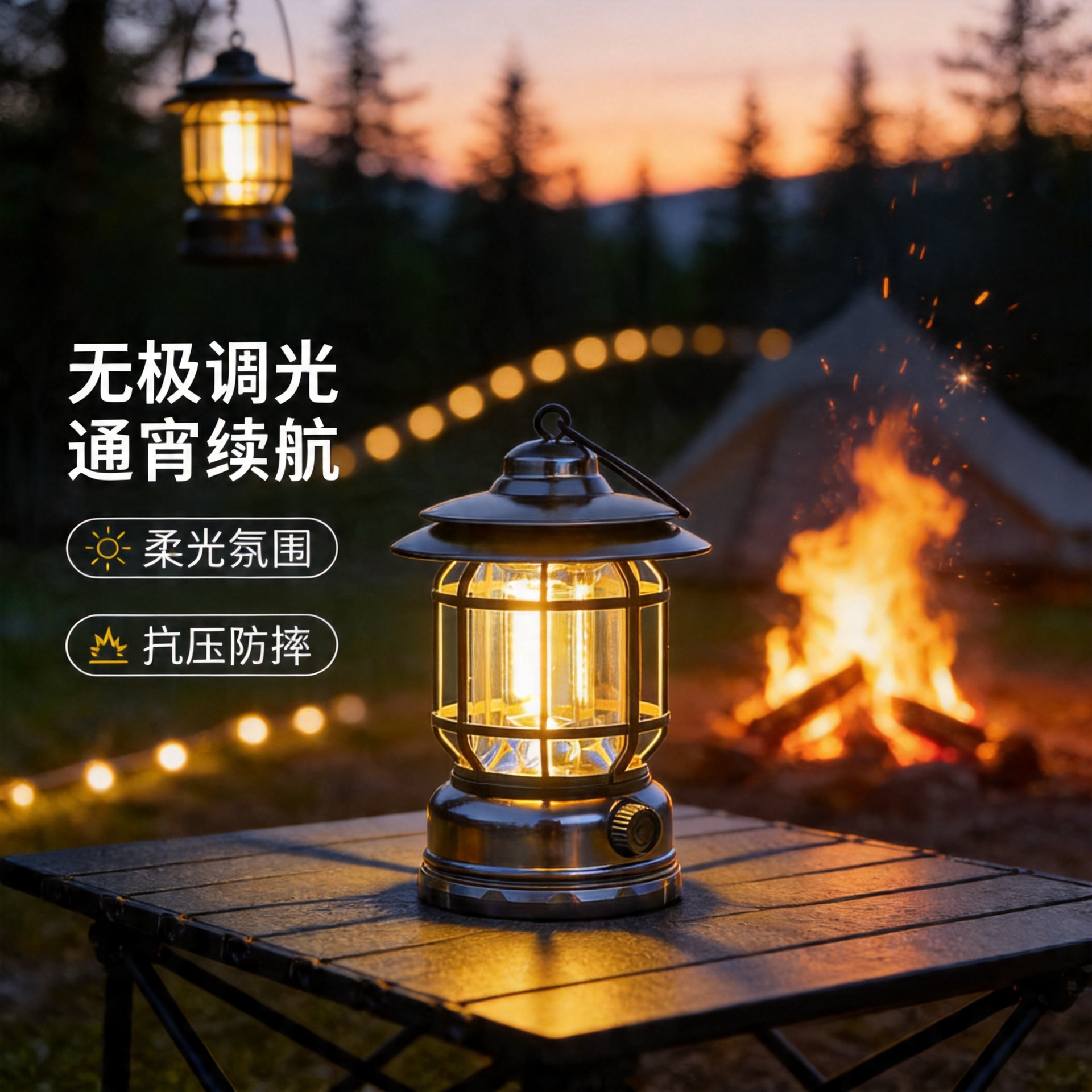 露营灯户外复古马灯营地野营灯摆摊氛围灯充电照明帐篷灯可调光