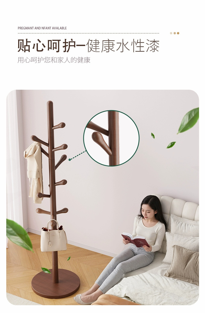 Solid wood clothes hanger, floor standing clothes rack, bedroom and household clothes hanger, simple vertical beech wood clothes hanger, indoor bag hanger