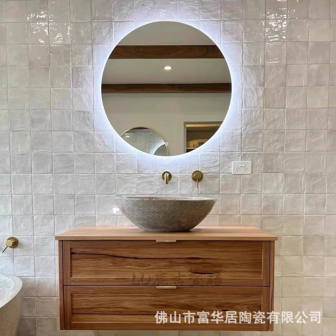 Nordic minimalist handmade ceramic tiles, pearl glazed ceramic tiles, shell gloss milky white bathroom kitchen wall tiles, dining table background wall