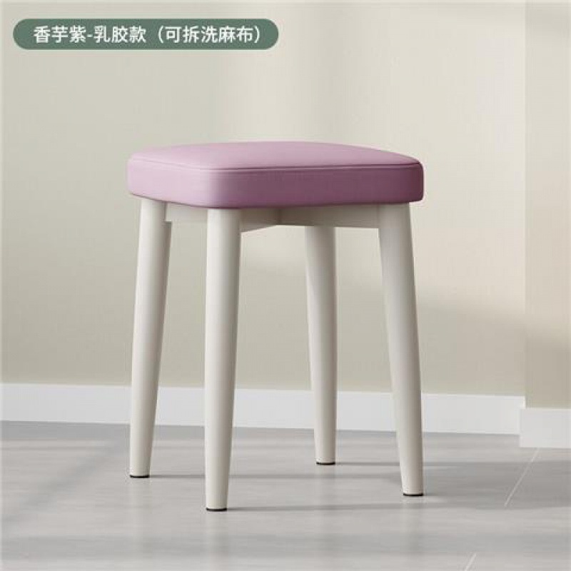 实木凳子家用奶油风餐凳原木可叠放餐椅餐厅软椅子简约卧室化妆凳