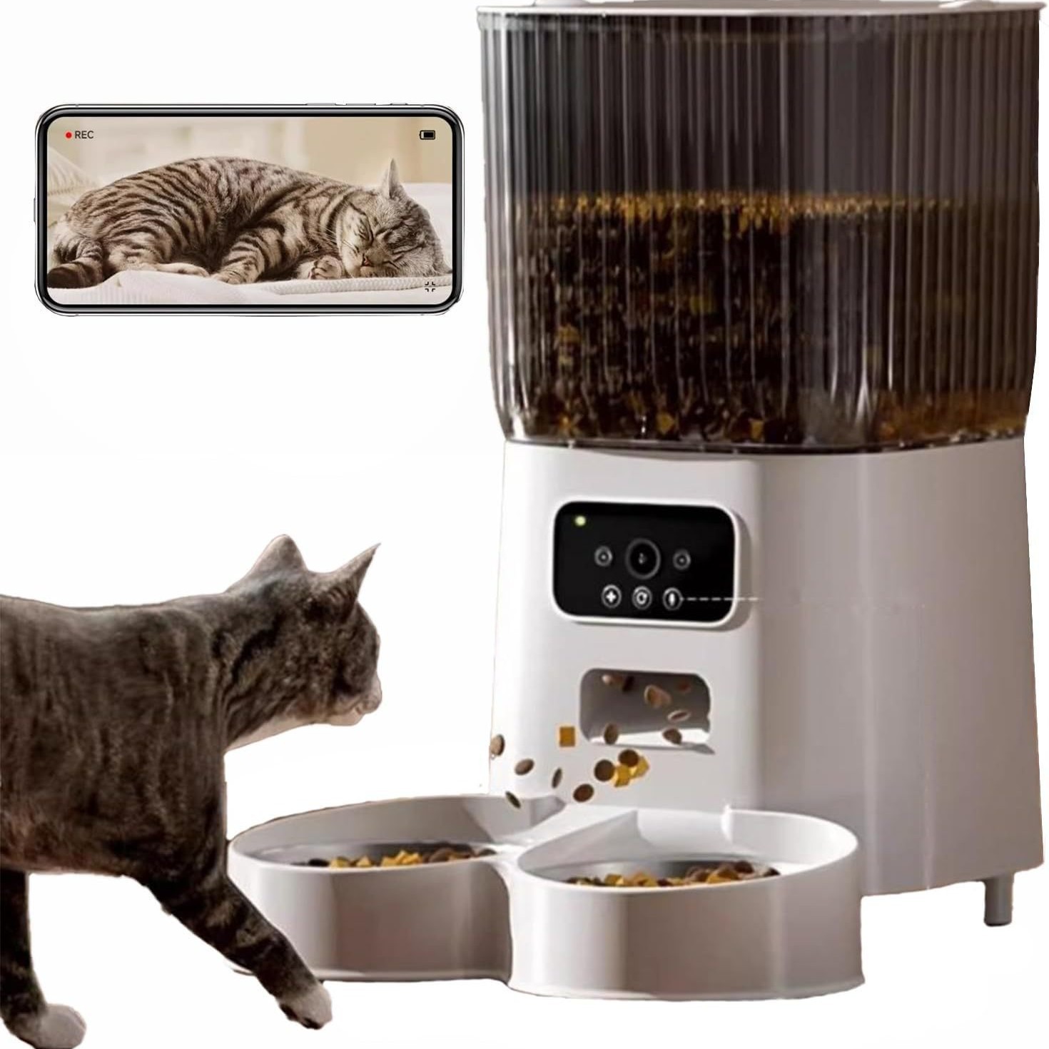 Автоматическая фидер с камерой удаленное видео Cat Food Food Feeder Регулярно количественно Smart Pet Dog Bowl