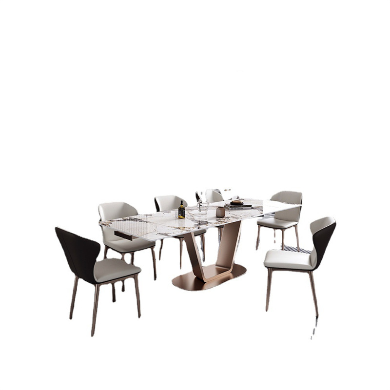 Rock slab dining table, light luxury, modern minimalist, retractable dining table, household small-sized dining table and chair, electromagnetic stove, multifunctional dining table
