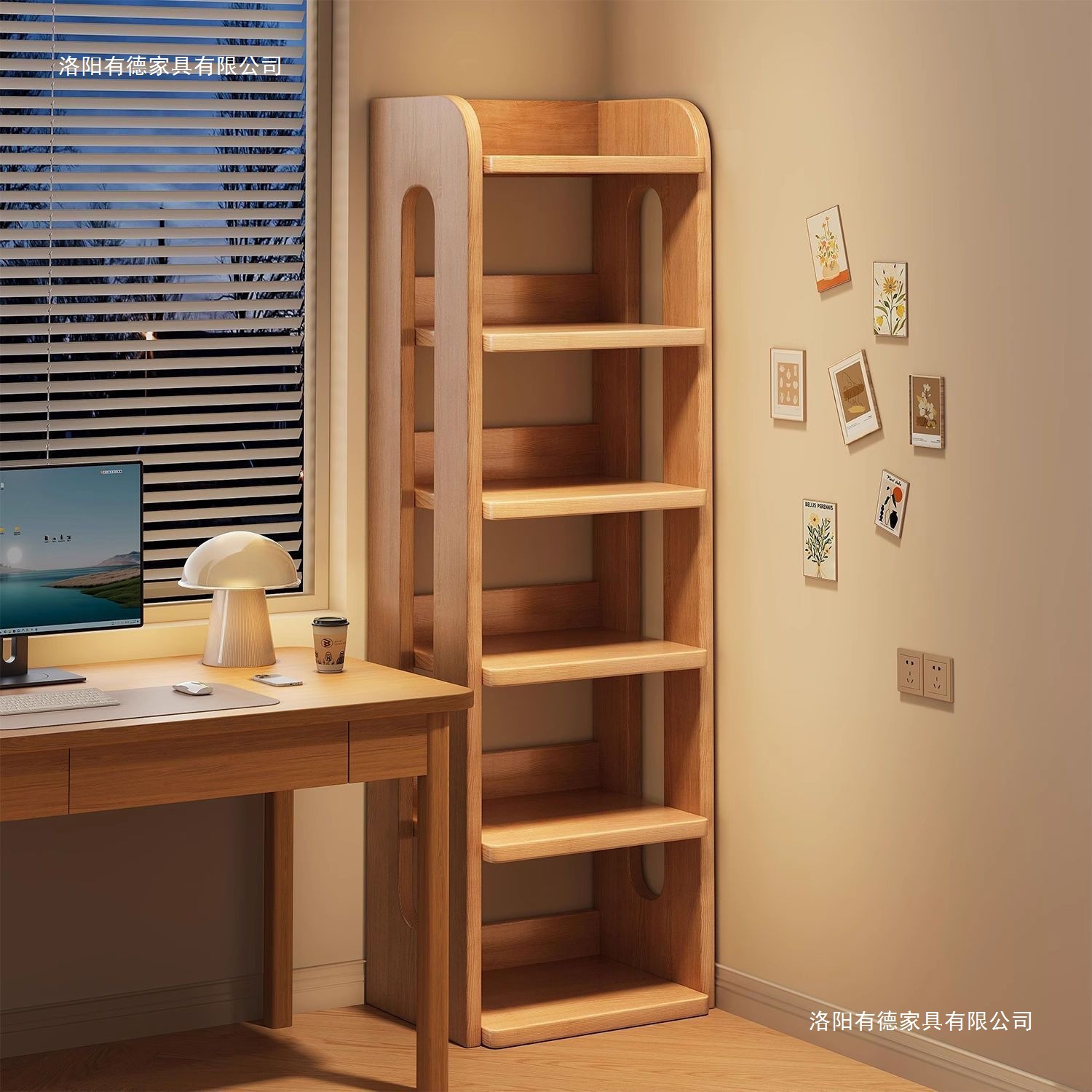 Bookshelf, floor to ceiling storage rack, integrated wall facing corner storage cabinet, simple student home use, no space occupation, solid wood bookshelf