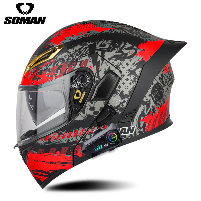 Soman Motorcycle Bluetooth-шлем Мужчины и женщины двойной линзы открылись шлемы высокой четкости Bluetooth Sm955-S Bluetooth-шлем Bluetooth