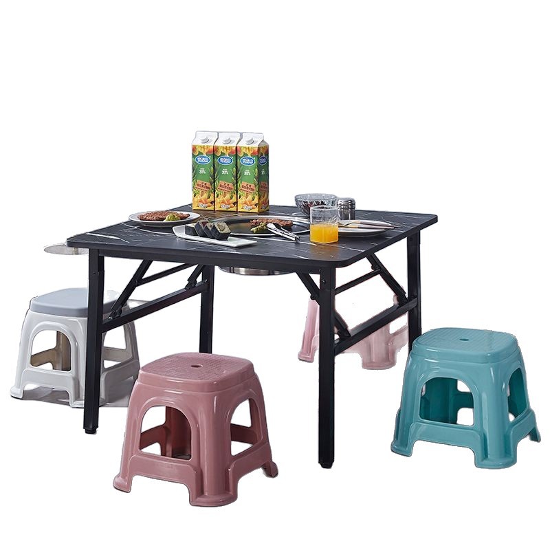 Folding hotpot table, perforated table, square table, induction cooker, dining table, barbecue stall, low table, rental, convenient for home use, folding table