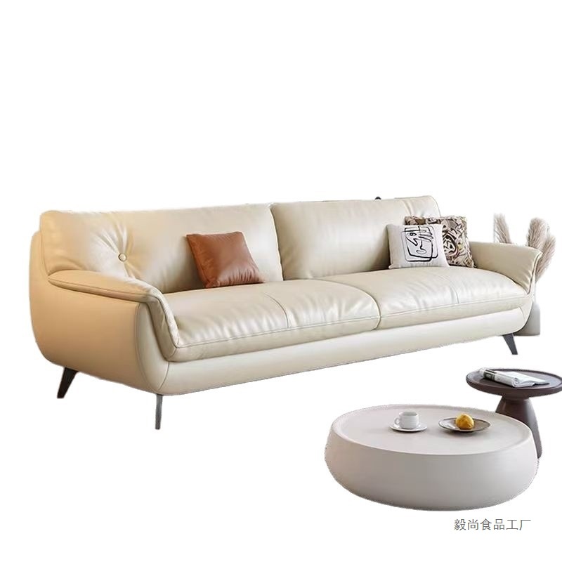 Retro style genuine leather small sofa, retro cat claw leather sofa, solid wood sofa, Italian style small-sized living room straight row sofa