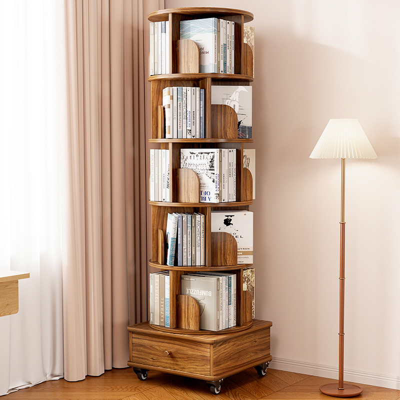 360 degree rotating bookshelf, floor standing storage rack, picture book rack, household student portable bookshelf with wheels, easy to move