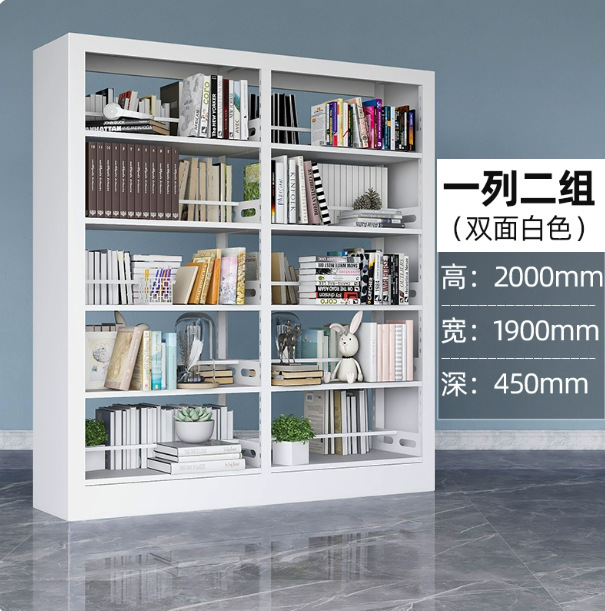 Steel bookshelf, book reading rack, household book storage rack, archive storage rack, double-sided data rack, minimalist design