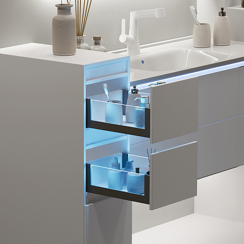 Single edge cabinet, narrow edge side cabinet, solid wood floor standing cabinet, half wall cabinet, double drawer storage, Meijia bathroom 302