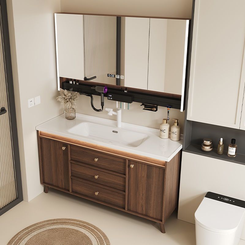 Walnut washbasin, bathroom cabinet, combination bathroom, hand washing and washing ceramic integrated washbasin, new Chinese style