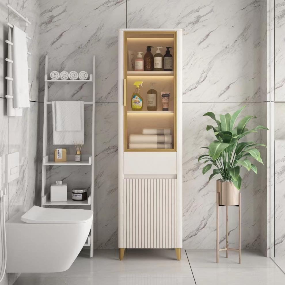 Light luxury sensor lighting bathroom side cabinet, solid wood side cabinet, waterproof standing cabinet, floor mounted bathroom storage cabinet, required