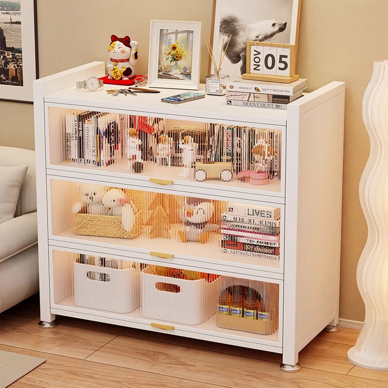 Steel Bookcase Storage Cabinet Integrated with Door Children's Bookshelf Dustproof Home Display Cabinet Floor Storage Rack Storage Cabinet