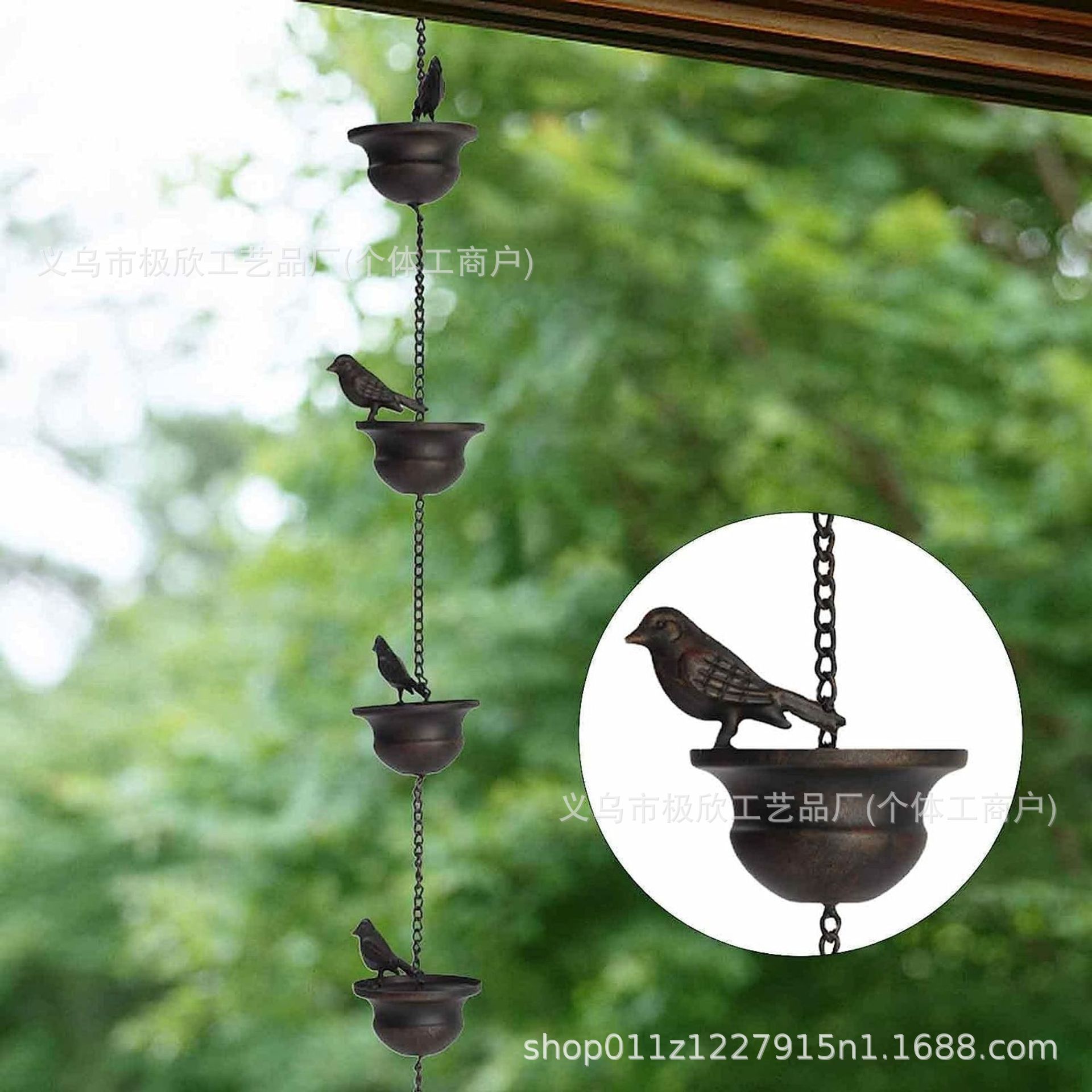 Cross border wrought iron decorations for birds, wind chimes, outdoor courtyards, vintage metal, popular hanging crafts, rain chains
