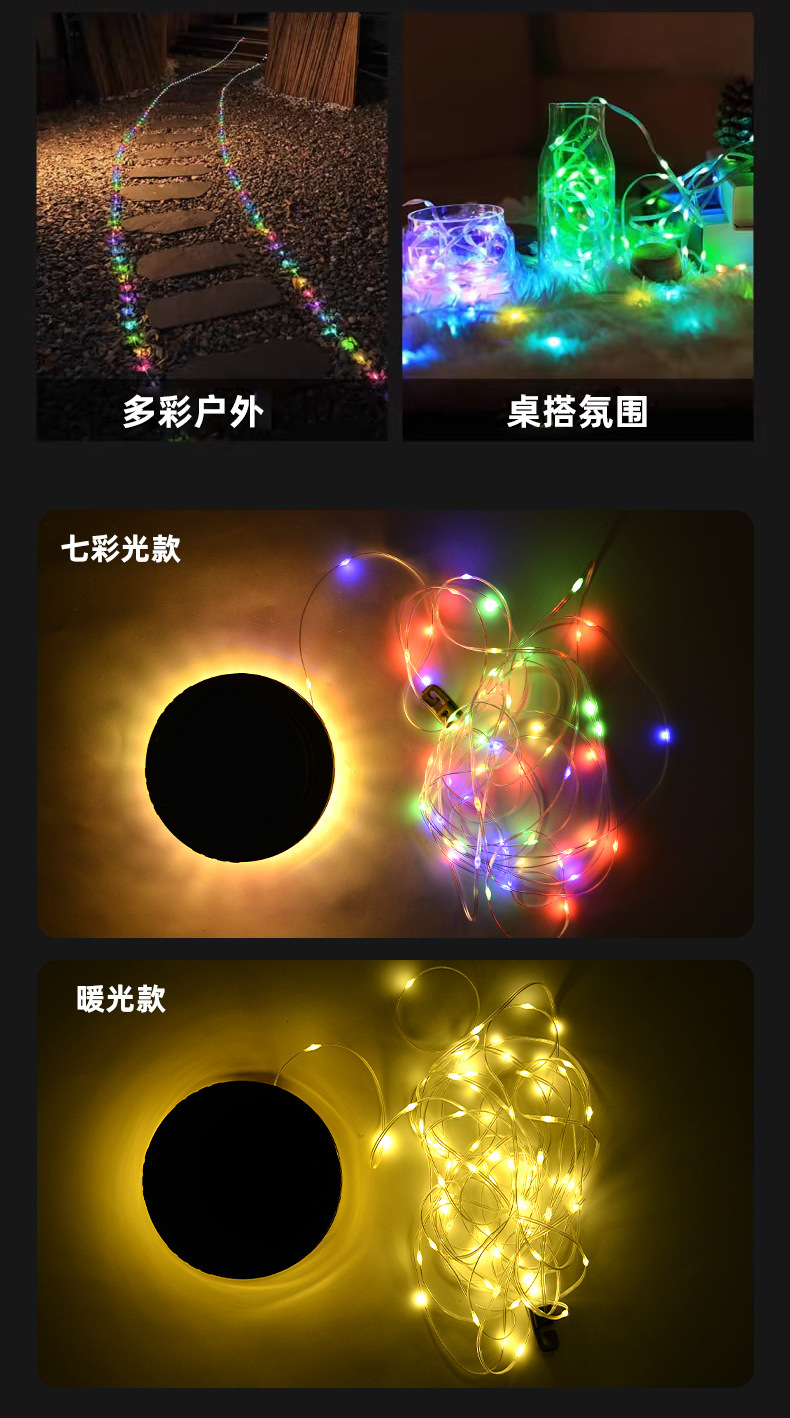 Cross border new solar powered 20 meter camping light tape measure storage LED camping light string tent emergency atmosphere