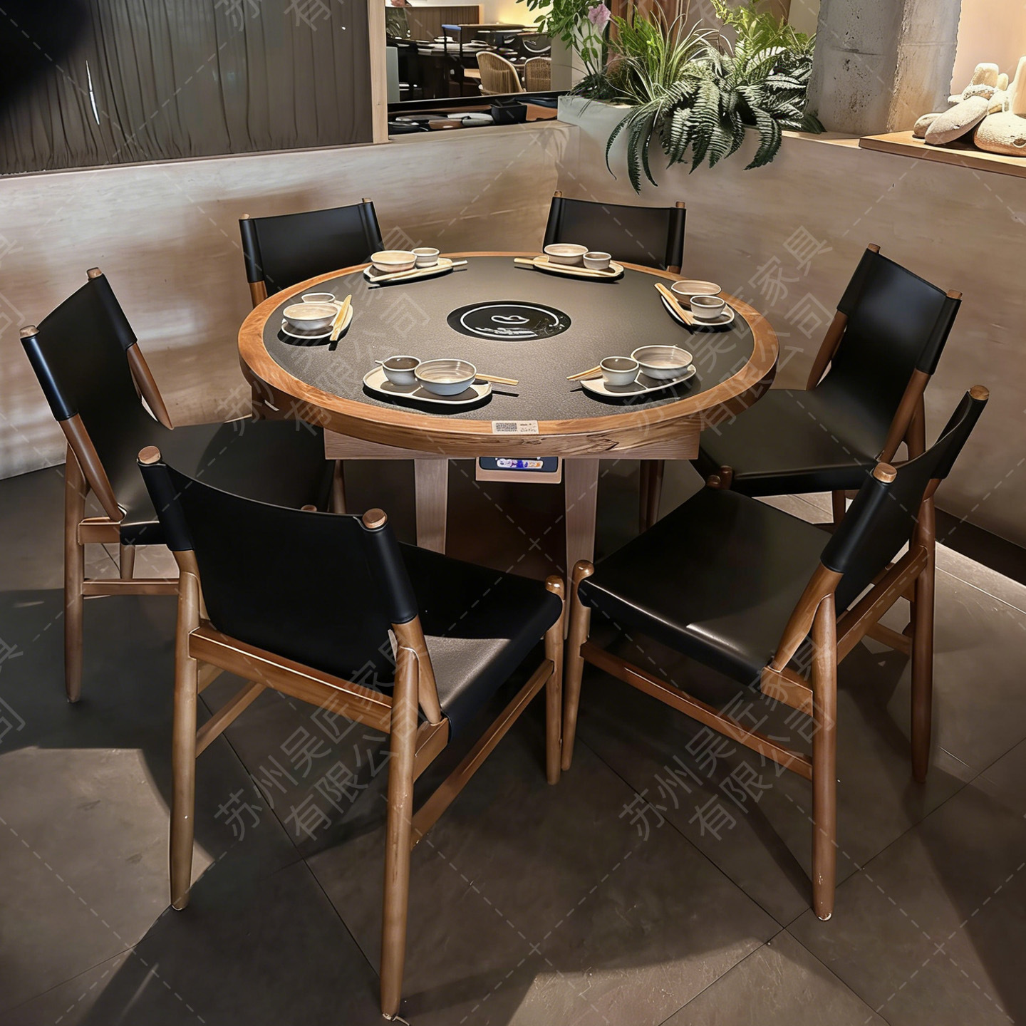 San Chushan Hot Pot Table Smoke free Induction Cooker Integrated Commercial Mountain Slow Fire Stove Stone Mountain Wild Style Chinese Restaurant Table and Chair