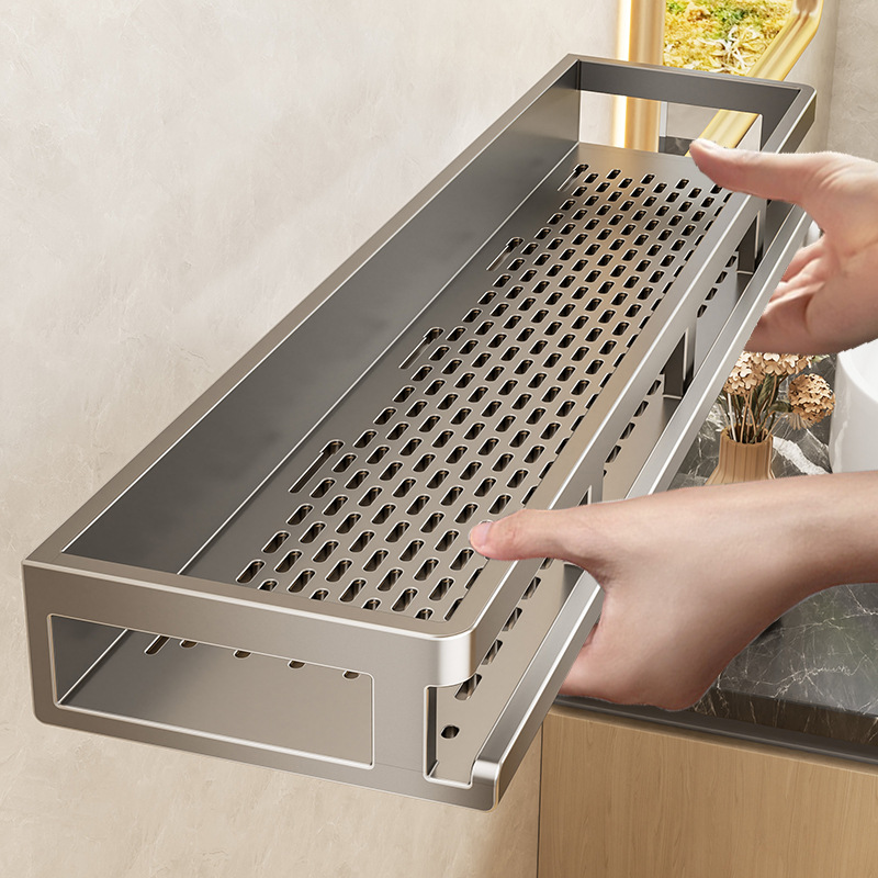 Bathroom storage rack without punching holes, bathroom washbasin, shower area, wall mounted toilet storage rack