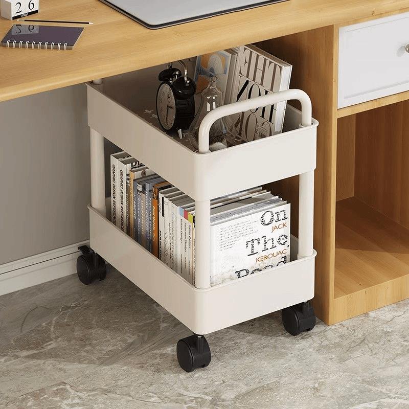 Office workstations, under desk bookshelves, storage racks, bedside bookshelves, mobile storage, wheeled snack carts, floor standing