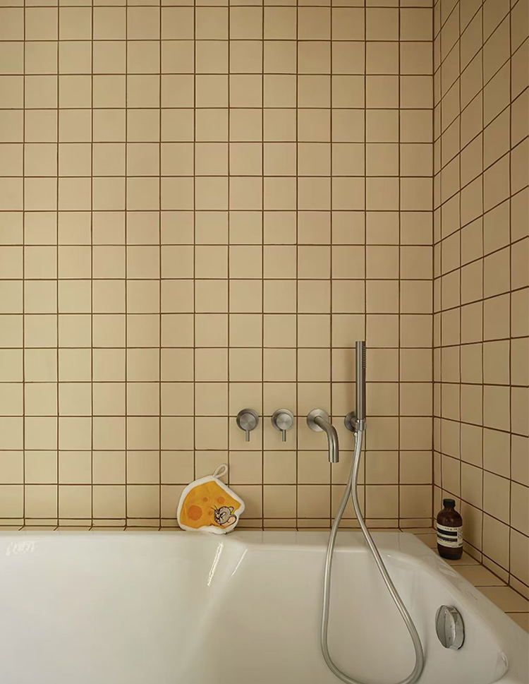 Sky blue checkered mosaic tiles, Japanese style bathroom, kitchen, bathroom wall tiles, creamy beige square tiles