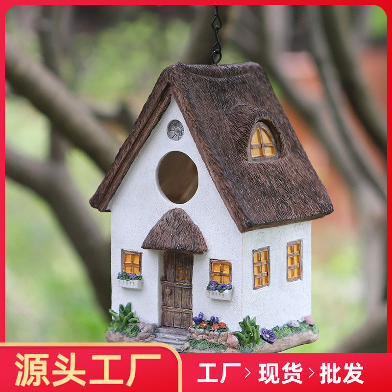 Resin bird nest, bird house, bird house, outdoor hanging courtyard garden decoration, bird feeder ornaments, resin handicrafts