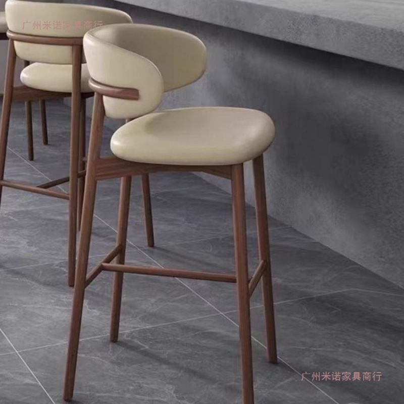 Modern solid wood bar counter chair, Nordic kitchen chair, household small dining chair, backrest, hotel restaurant, leisure high chair