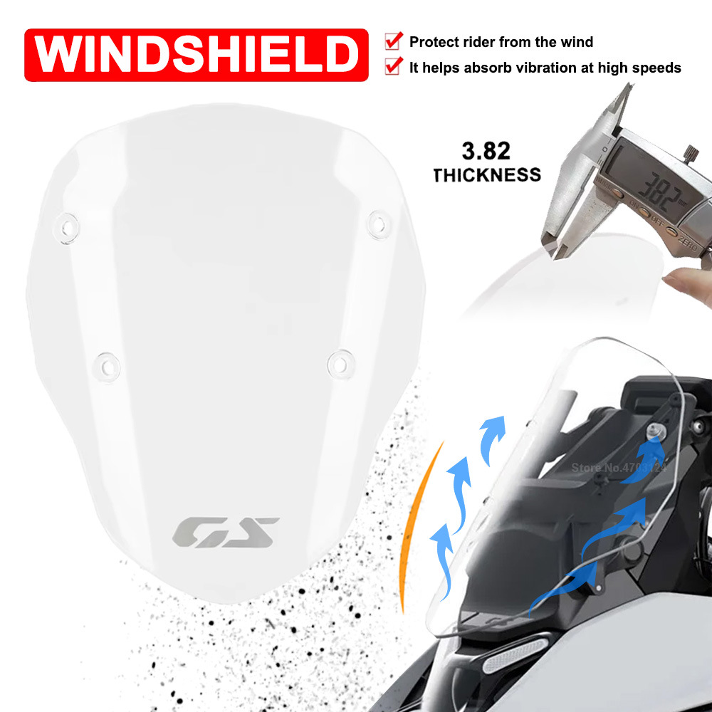 Аксессуары для мотоциклов, подходящие для BMW R1300GS 2024: модифицированное лобовое стекло, переднее лобовое стекло и усиленный дефлектор лобового стекла.