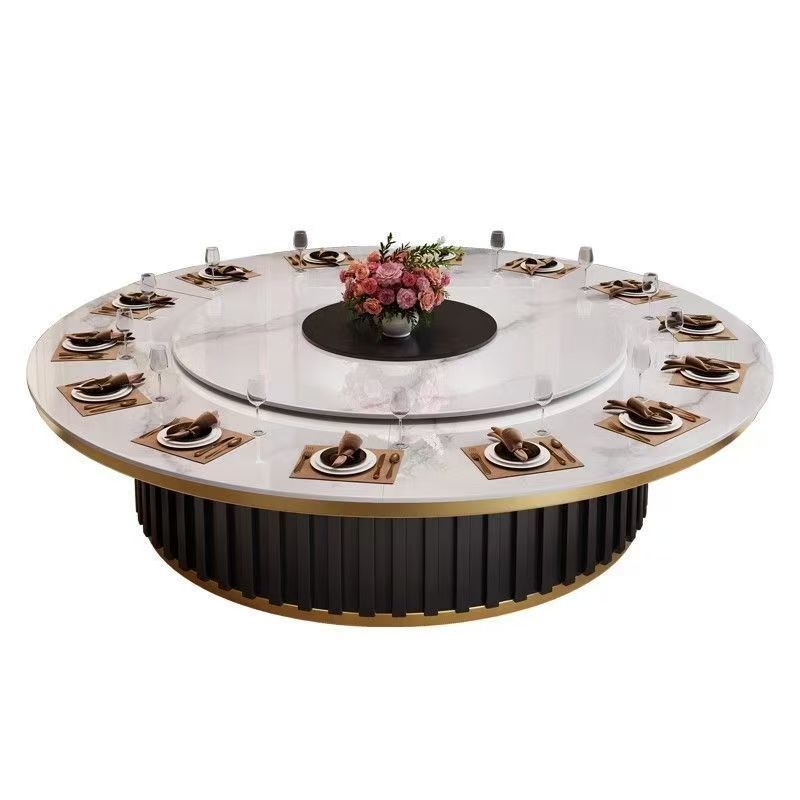 Light luxury hotel rock slab electric dining table, round table with turntable, restaurant commercial induction cooker, dining table for 30 people, dining together